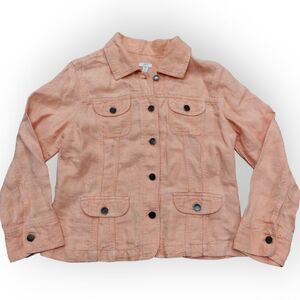 NWOT J.Jill 100% Linen peach salmon pink jacket size MP